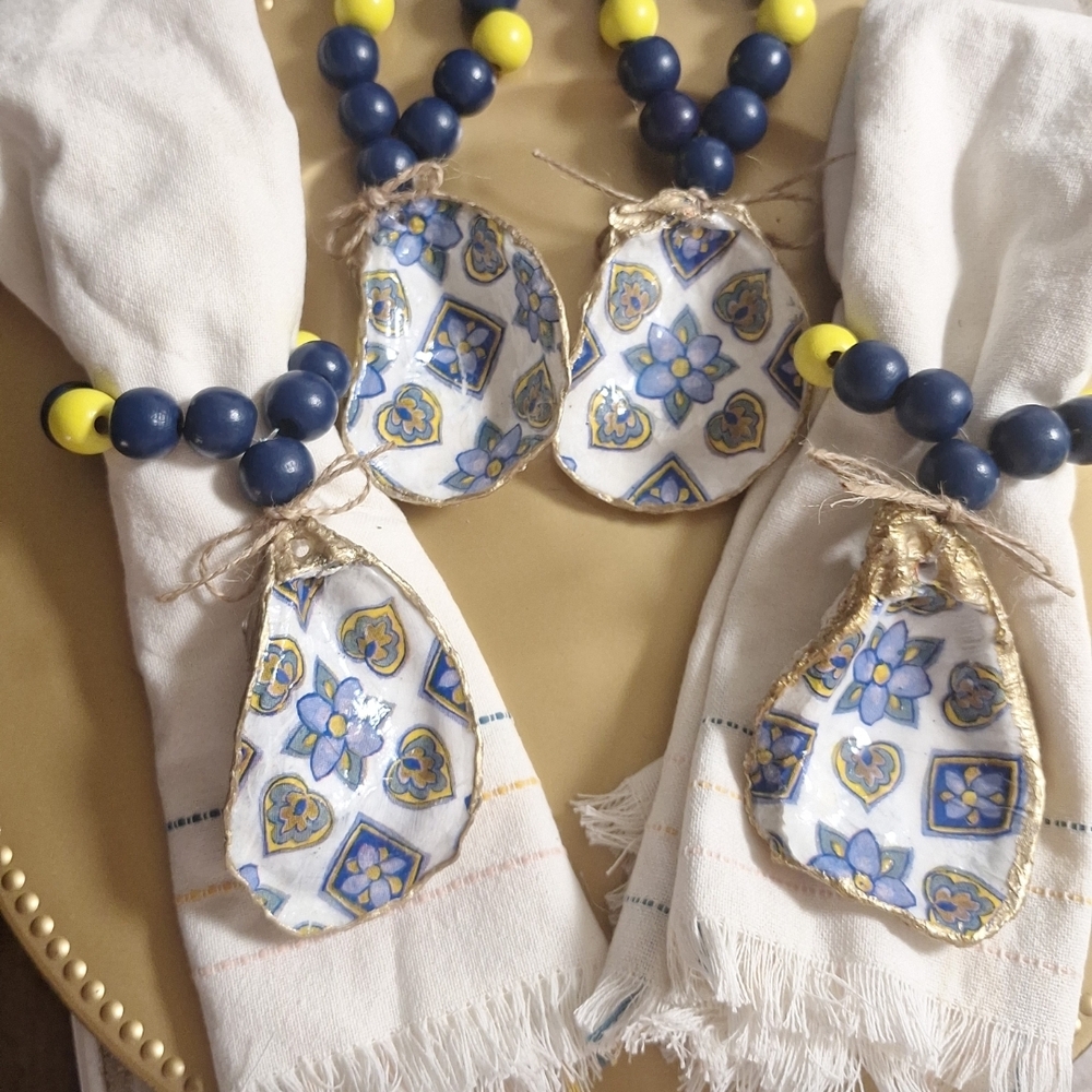Handcrafted Blue and Yellow Ceramic Napkin Rings